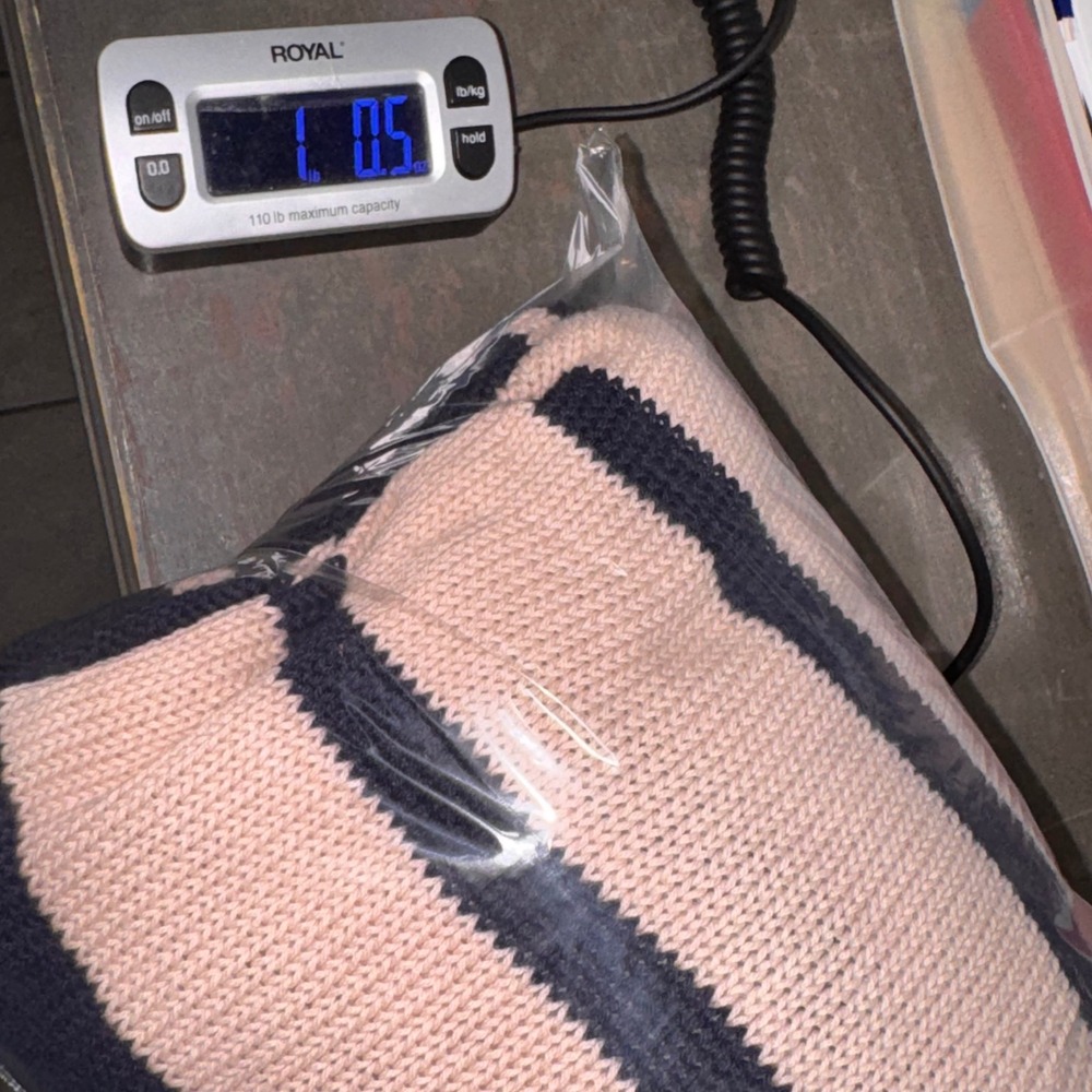 Johnstons of Elgin Cotton Striped Sweater Mens 44 Navy Pink/Peach EUC Scotland - Picture 7 of 7